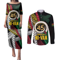 Ni-Van Vanuatu 45th Yumi Yumi Yumi Couples Matching Puletasi and Long Sleeve Button Shirt Vanuatuan Boar Tusk Polynesian Pattern LT9 Black - Polynesian Pride