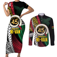 Ni-Van Vanuatu 45th Yumi Yumi Yumi Couples Matching Short Sleeve Bodycon Dress and Long Sleeve Button Shirt Vanuatuan Boar Tusk Polynesian Pattern LT9 Black - Polynesian Pride