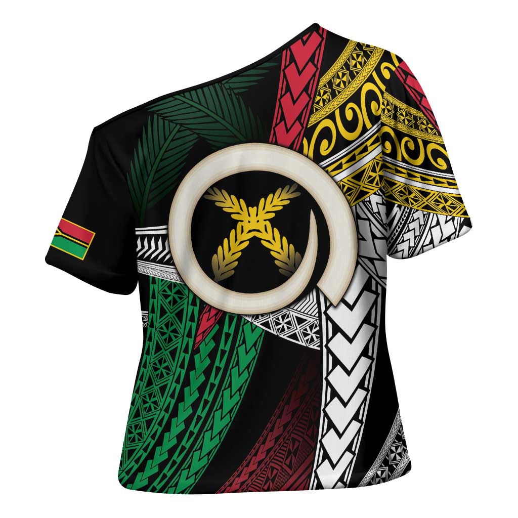 Ni-Van Vanuatu 45th Yumi Yumi Yumi Cross Shoulder Shirt Vanuatuan Boar Tusk Polynesian Pattern LT9 - Polynesian Pride