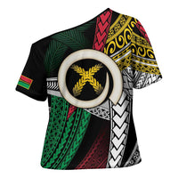 Ni-Van Vanuatu 45th Yumi Yumi Yumi Cross Shoulder Shirt Vanuatuan Boar Tusk Polynesian Pattern LT9 - Polynesian Pride