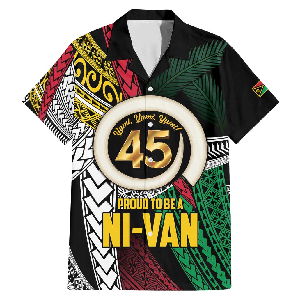 Ni-Van Vanuatu 45th Yumi Yumi Yumi Family Matching Mermaid Dress and Hawaiian Shirt Vanuatuan Boar Tusk Polynesian Pattern LT9 Dad's Shirt - Short Sleeve Black - Polynesian Pride
