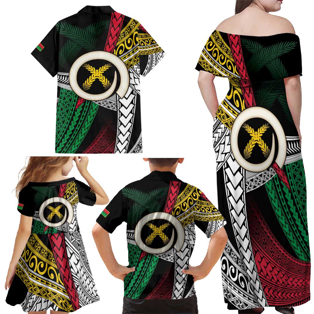 Ni-Van Vanuatu 45th Yumi Yumi Yumi Family Matching Off Shoulder Maxi Dress and Hawaiian Shirt Vanuatuan Boar Tusk Polynesian Pattern LT9 - Polynesian Pride