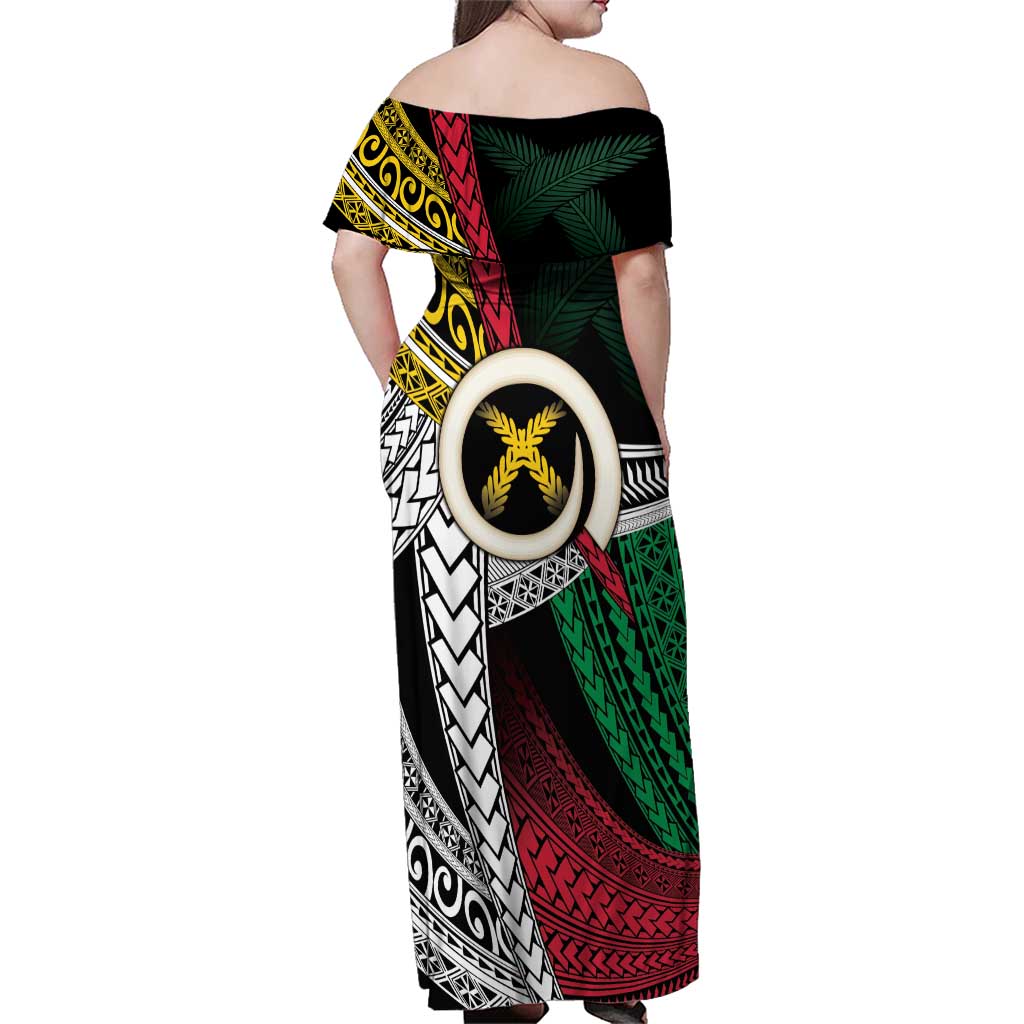 Ni-Van Vanuatu 45th Yumi Yumi Yumi Family Matching Off Shoulder Maxi Dress and Hawaiian Shirt Vanuatuan Boar Tusk Polynesian Pattern LT9 - Polynesian Pride