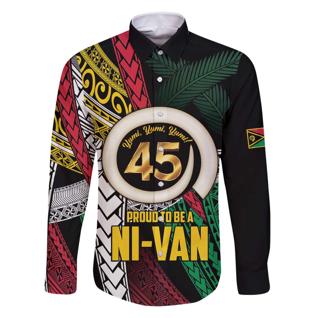 Ni-Van Vanuatu 45th Yumi Yumi Yumi Family Matching Off Shoulder Short Dress and Hawaiian Shirt Vanuatuan Boar Tusk Polynesian Pattern LT9 Dad's Shirt - Long Sleeve Black - Polynesian Pride