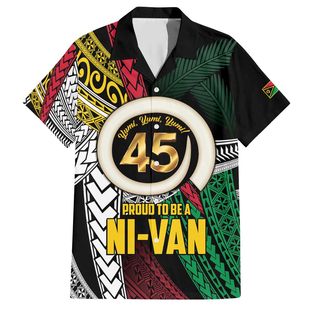Ni-Van Vanuatu 45th Yumi Yumi Yumi Family Matching Short Sleeve Bodycon Dress and Hawaiian Shirt Vanuatuan Boar Tusk Polynesian Pattern LT9 Dad's Shirt - Short Sleeve Black - Polynesian Pride