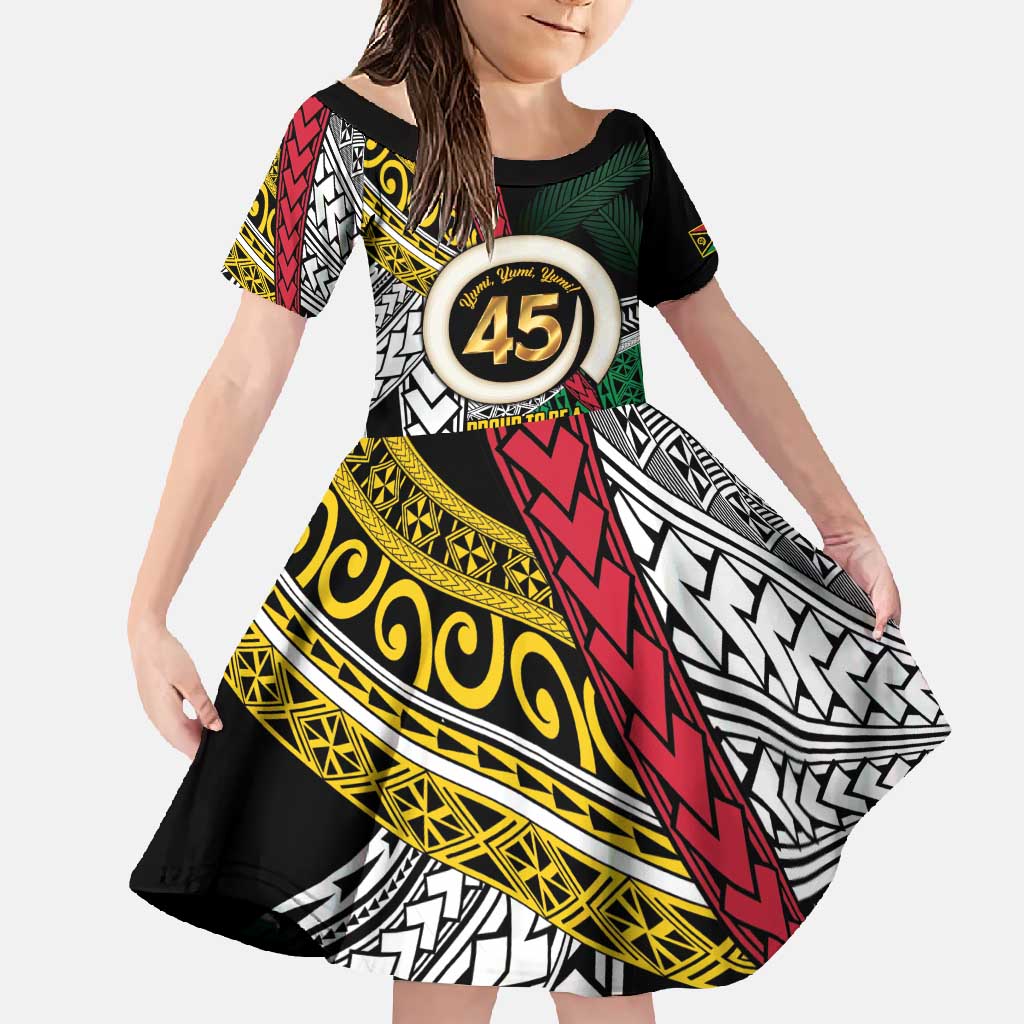 Ni-Van Vanuatu 45th Yumi Yumi Yumi Family Matching Tank Maxi Dress and Hawaiian Shirt Vanuatuan Boar Tusk Polynesian Pattern LT9 Daughter's Dress Black - Polynesian Pride