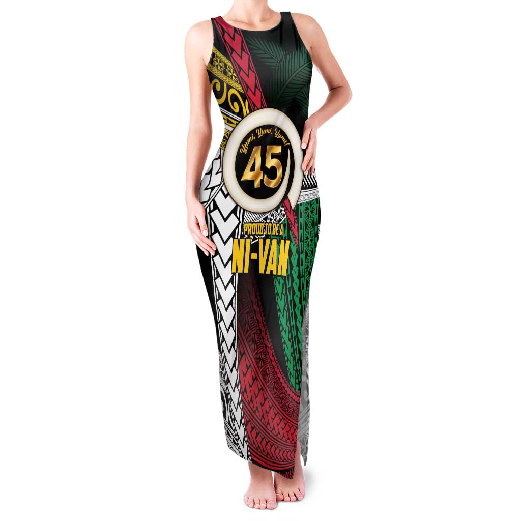 Ni-Van Vanuatu 45th Yumi Yumi Yumi Family Matching Tank Maxi Dress and Hawaiian Shirt Vanuatuan Boar Tusk Polynesian Pattern LT9 Mom's Dress Black - Polynesian Pride
