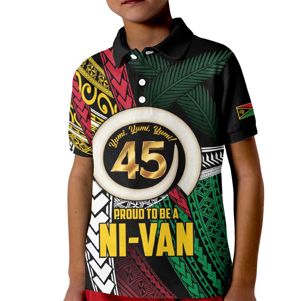 Ni-Van Vanuatu 45th Yumi Yumi Yumi Kid Polo Shirt Vanuatuan Boar Tusk Polynesian Pattern LT9 Kid Black - Polynesian Pride