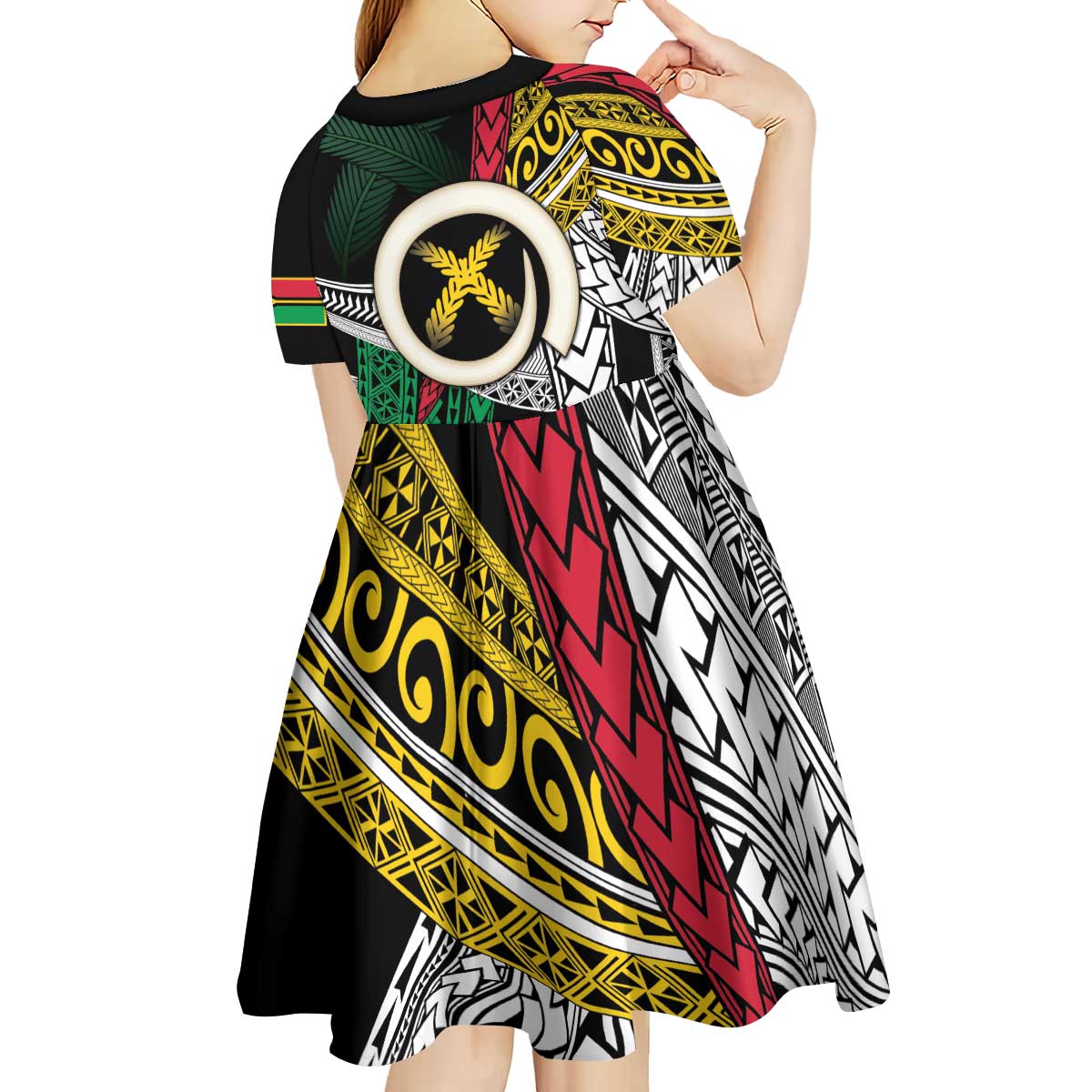 Ni-Van Vanuatu 45th Yumi Yumi Yumi Kid Short Sleeve Dress Vanuatuan Boar Tusk Polynesian Pattern LT9 - Polynesian Pride