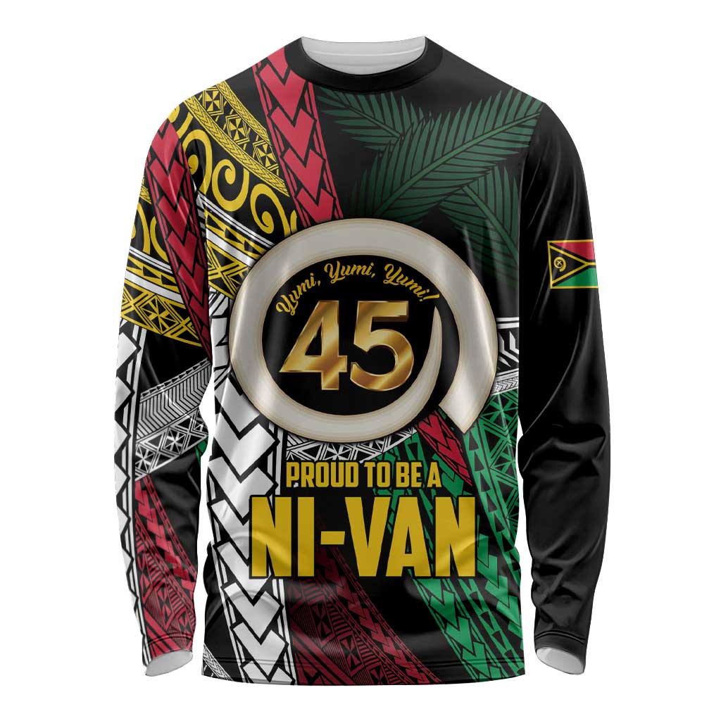 Ni-Van Vanuatu 45th Yumi Yumi Yumi Long Sleeve Shirt Vanuatuan Boar Tusk Polynesian Pattern LT9 Unisex Black - Polynesian Pride