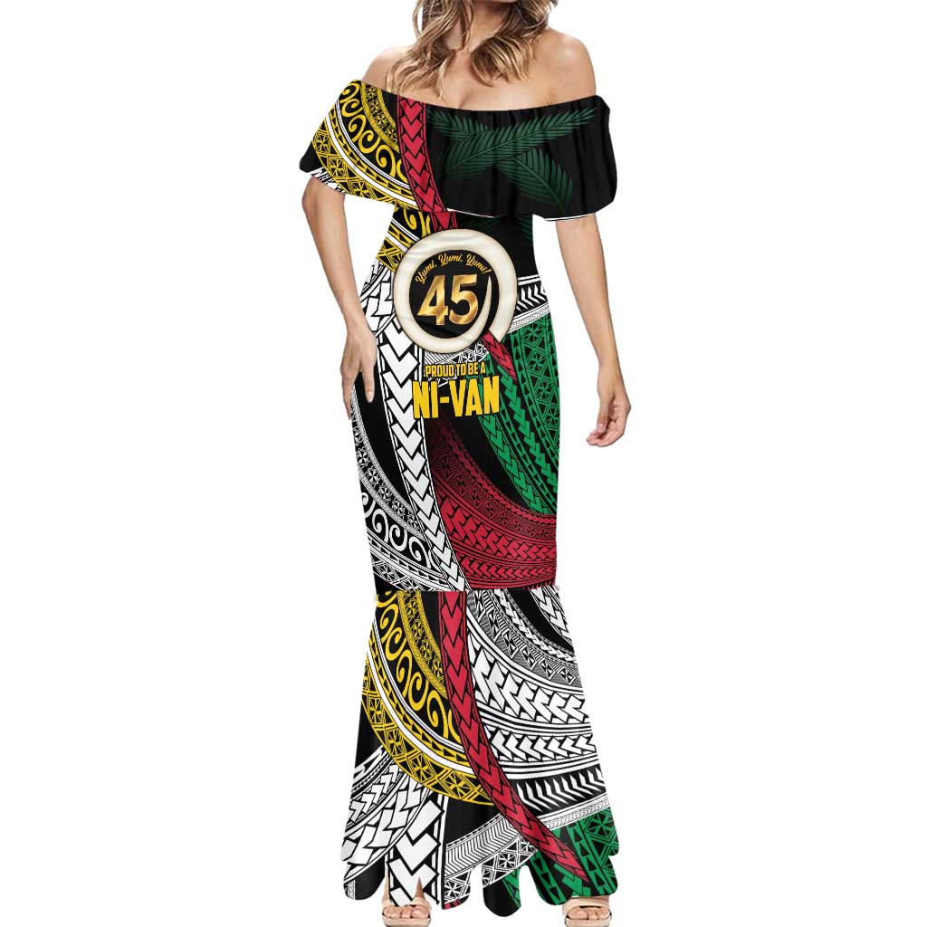 Ni-Van Vanuatu 45th Yumi Yumi Yumi Mermaid Dress Vanuatuan Boar Tusk Polynesian Pattern LT9 - Polynesian Pride