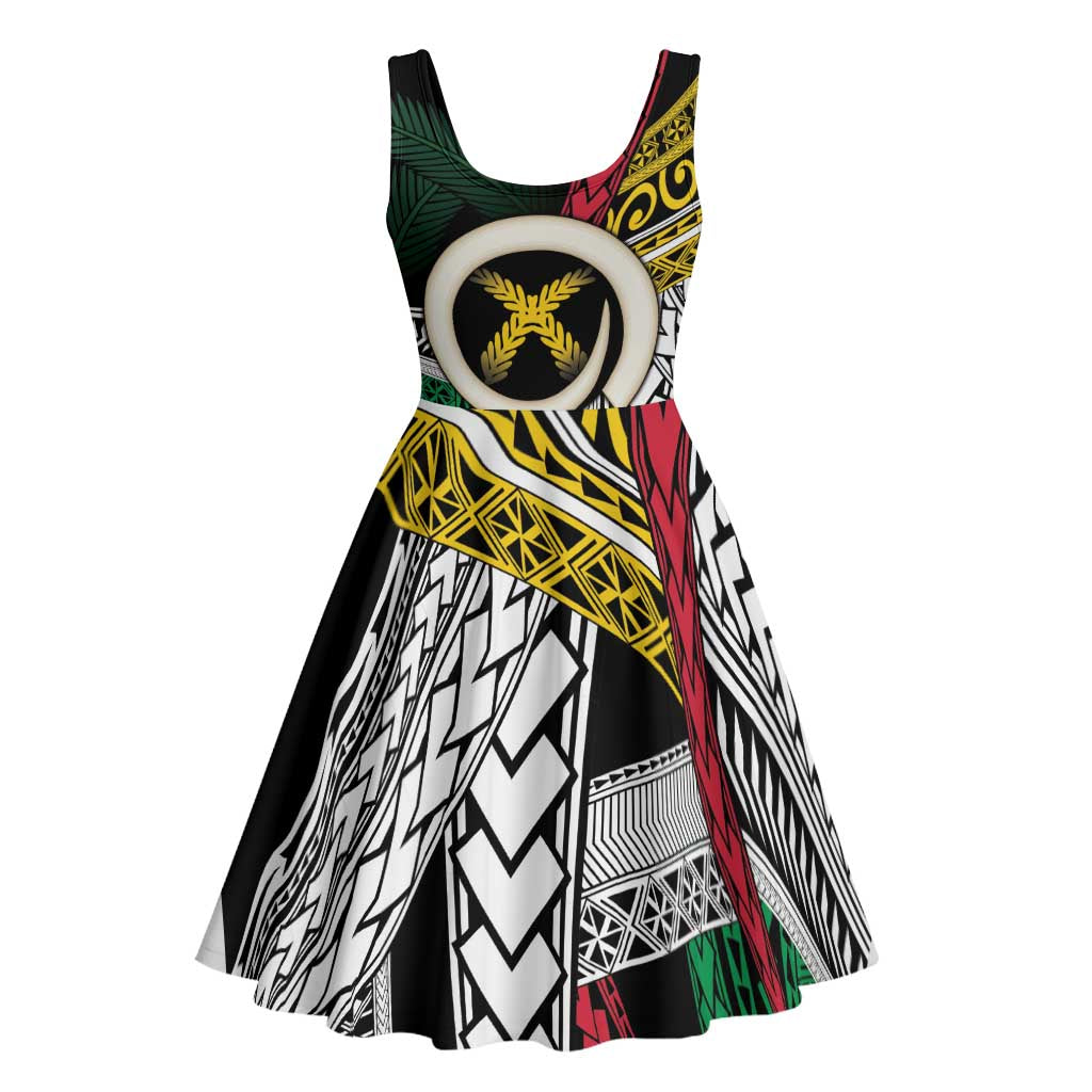 Ni-Van Vanuatu 45th Yumi Yumi Yumi Midi Dress Vanuatuan Boar Tusk Polynesian Pattern LT9 - Polynesian Pride
