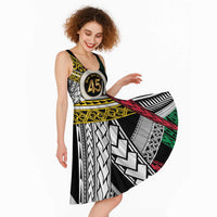 Ni-Van Vanuatu 45th Yumi Yumi Yumi Midi Dress Vanuatuan Boar Tusk Polynesian Pattern LT9 - Polynesian Pride