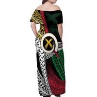 Ni-Van Vanuatu 45th Yumi Yumi Yumi Off Shoulder Maxi Dress Vanuatuan Boar Tusk Polynesian Pattern LT9 - Polynesian Pride