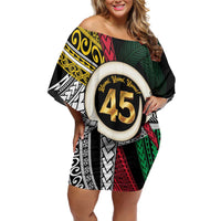 Ni-Van Vanuatu 45th Yumi Yumi Yumi Off Shoulder Short Dress Vanuatuan Boar Tusk Polynesian Pattern LT9 Women Black - Polynesian Pride