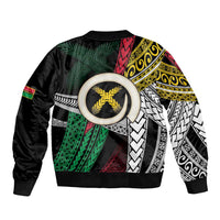 Ni-Van Vanuatu 45th Yumi Yumi Yumi Sleeve Zip Bomber Jacket Vanuatuan Boar Tusk Polynesian Pattern