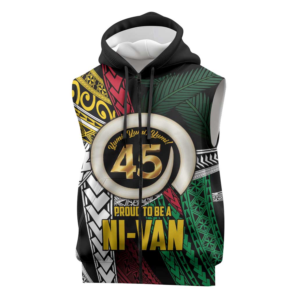 Ni-Van Vanuatu 45th Yumi Yumi Yumi Sleeveless Zip Hoodie Vanuatuan Boar Tusk Polynesian Pattern LT9 Black - Polynesian Pride