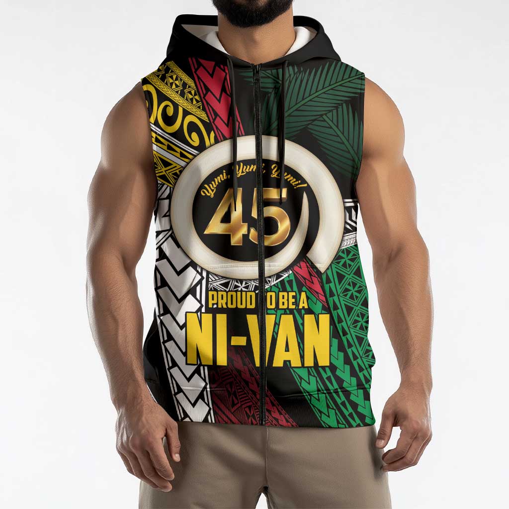 Ni-Van Vanuatu 45th Yumi Yumi Yumi Sleeveless Zip Hoodie Vanuatuan Boar Tusk Polynesian Pattern LT9 - Polynesian Pride