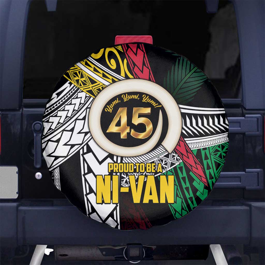 Ni-Van Vanuatu 45th Yumi Yumi Yumi Spare Tire Cover Vanuatuan Boar Tusk Polynesian Pattern LT9 No hole Black - Polynesian Pride