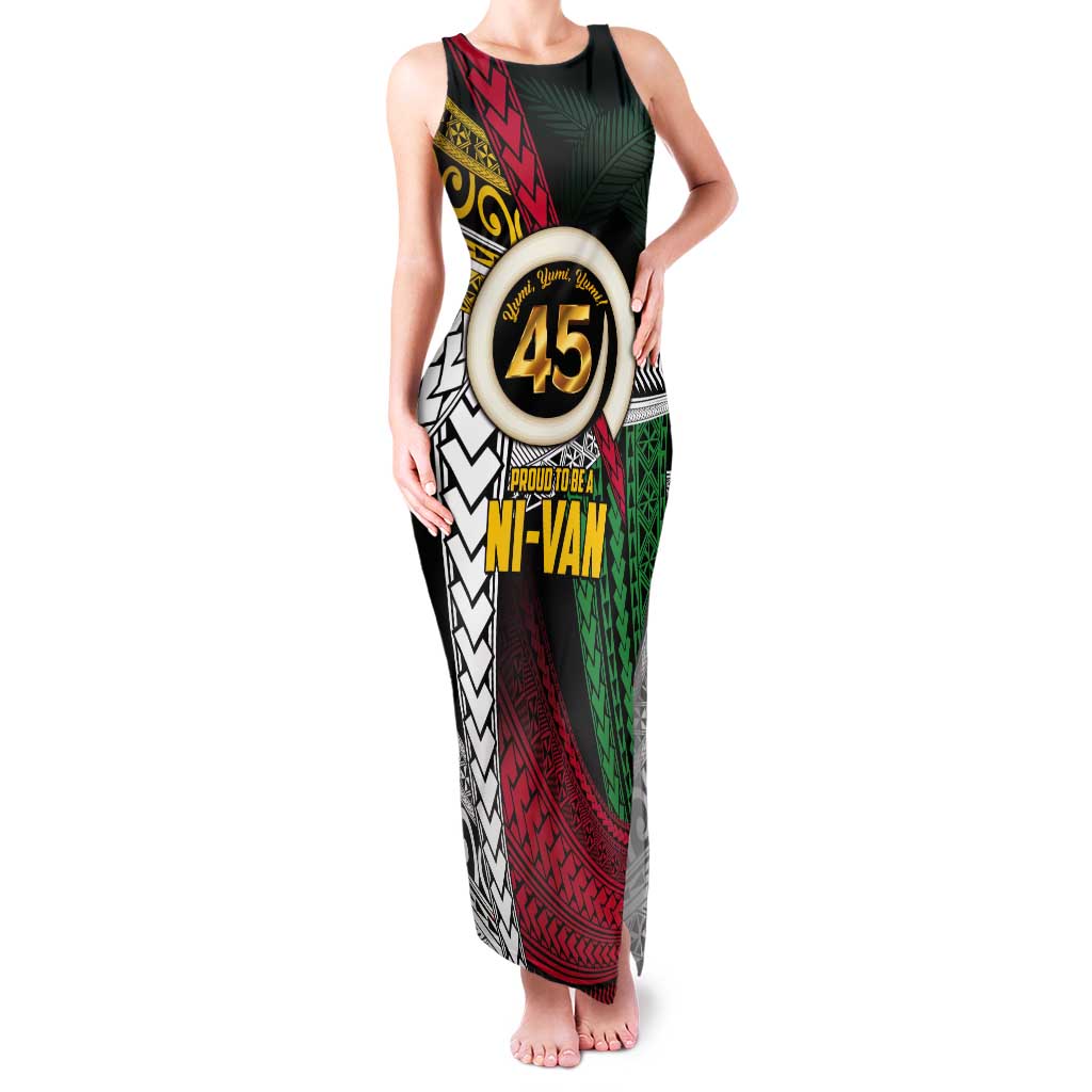Ni-Van Vanuatu 45th Yumi Yumi Yumi Tank Maxi Dress Vanuatuan Boar Tusk Polynesian Pattern LT9 Women Black - Polynesian Pride