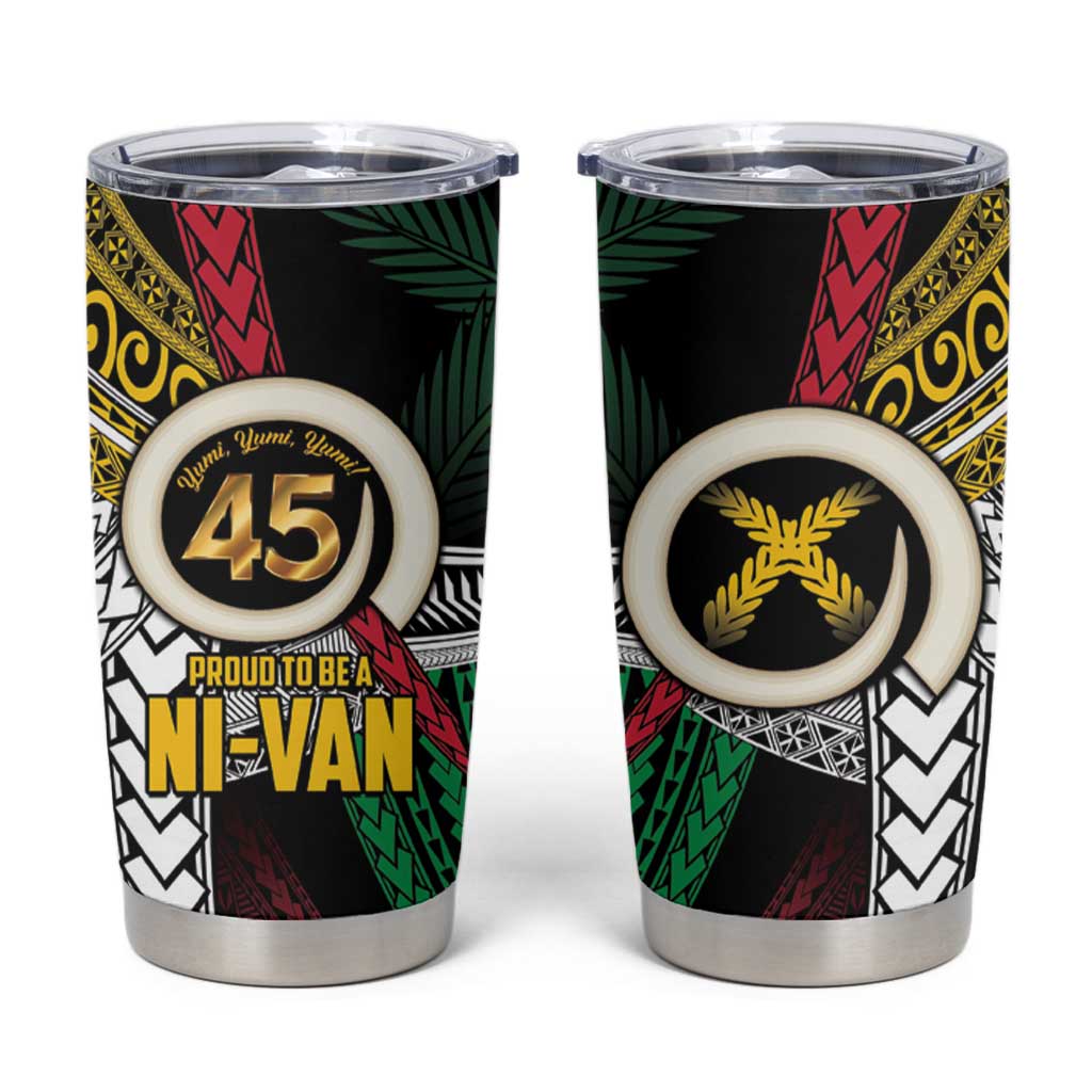 Ni-Van Vanuatu 45th Yumi Yumi Yumi Tumbler Cup Vanuatuan Boar Tusk Polynesian Pattern LT9 Black - Polynesian Pride