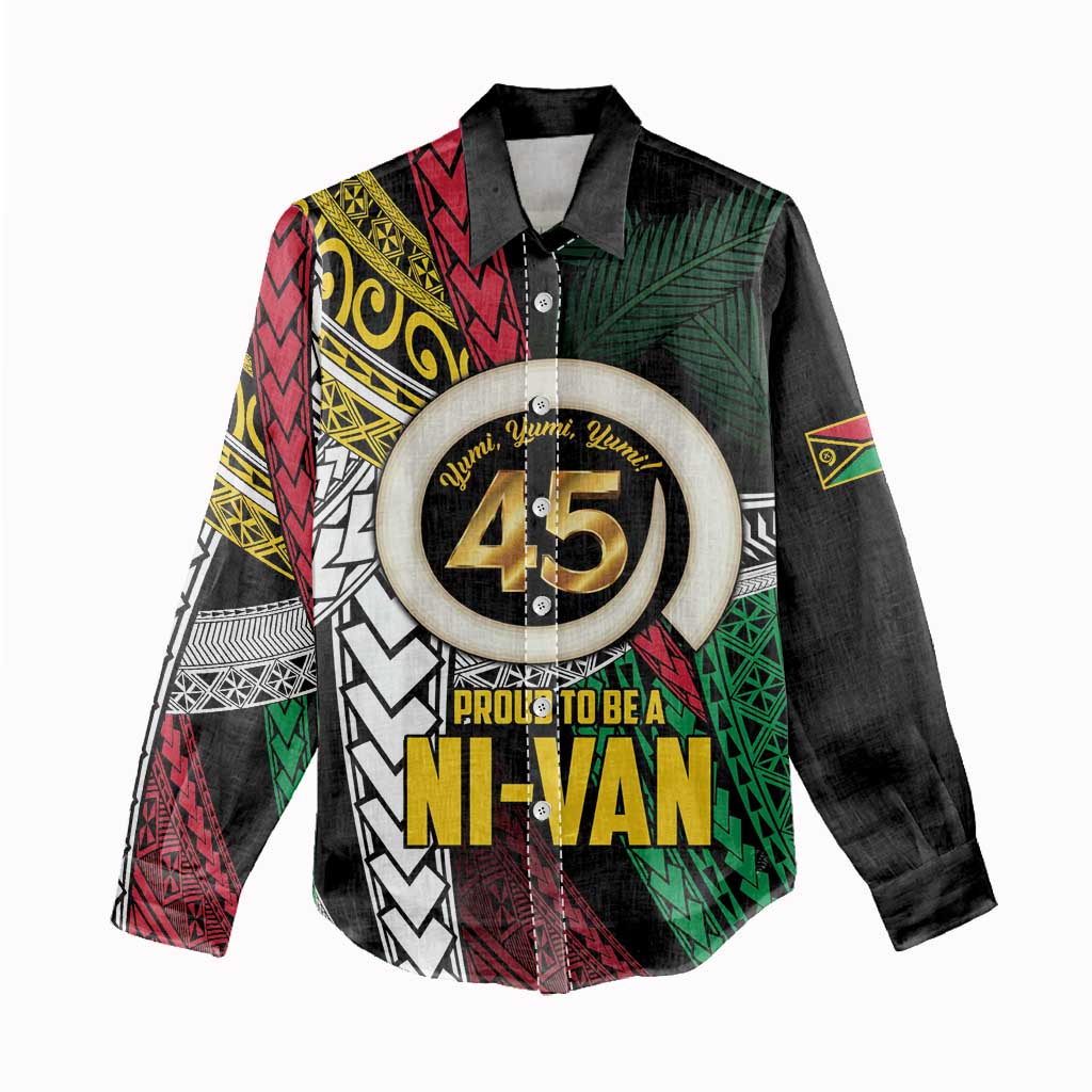 Ni-Van Vanuatu 45th Yumi Yumi Yumi Women Casual Shirt Vanuatuan Boar Tusk Polynesian Pattern LT9 - Polynesian Pride