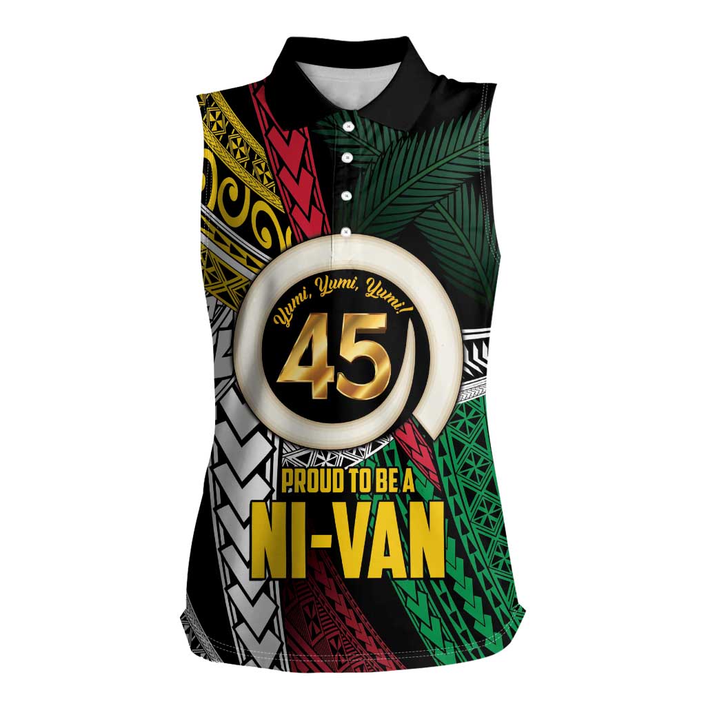 Ni-Van Vanuatu 45th Yumi Yumi Yumi Women Sleeveless Polo Shirt Vanuatuan Boar Tusk Polynesian Pattern LT9 Female Black - Polynesian Pride