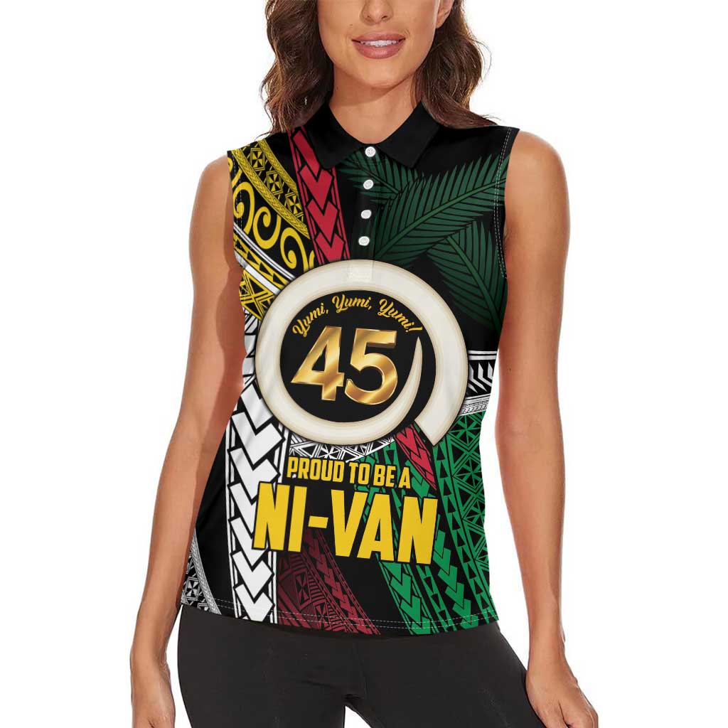 Ni-Van Vanuatu 45th Yumi Yumi Yumi Women Sleeveless Polo Shirt Vanuatuan Boar Tusk Polynesian Pattern LT9 - Polynesian Pride