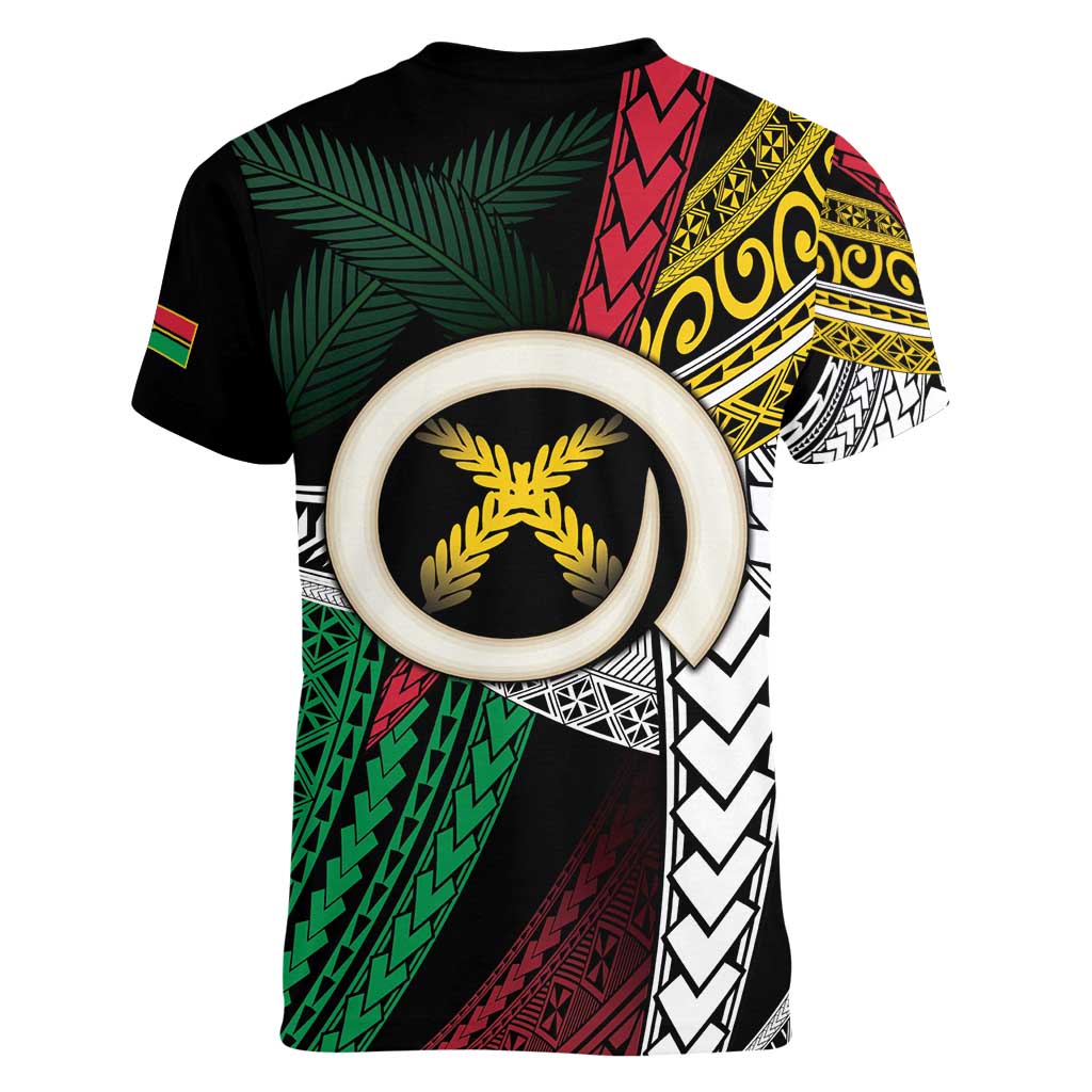 Ni-Van Vanuatu 45th Yumi Yumi Yumi Women V-Neck T-Shirt Vanuatuan Boar Tusk Polynesian Pattern LT9 - Polynesian Pride