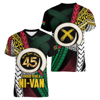 Ni-Van Vanuatu 45th Yumi Yumi Yumi Women V-Neck T-Shirt Vanuatuan Boar Tusk Polynesian Pattern LT9 - Polynesian Pride