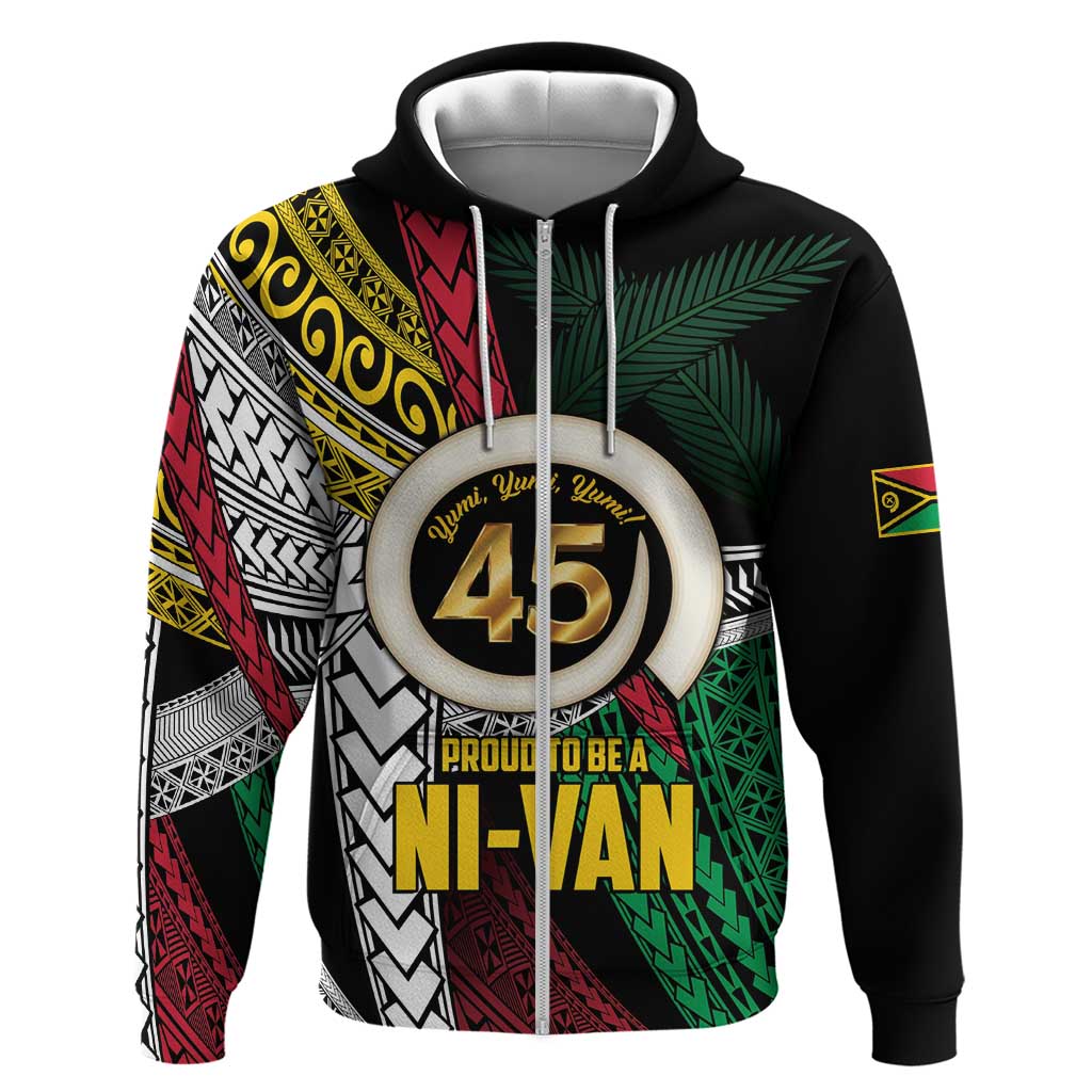 Ni-Van Vanuatu 45th Yumi Yumi Yumi Zip Hoodie Vanuatuan Boar Tusk Polynesian Pattern LT9 Zip Hoodie Black - Polynesian Pride