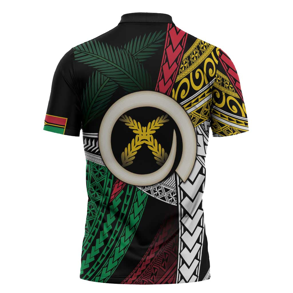 Ni-Van Vanuatu 45th Yumi Yumi Yumi Zipper Polo Shirt Vanuatuan Boar Tusk Polynesian Pattern LT9 - Polynesian Pride