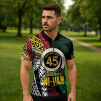 Ni-Van Vanuatu 45th Yumi Yumi Yumi Zipper Polo Shirt Vanuatuan Boar Tusk Polynesian Pattern LT9 - Polynesian Pride