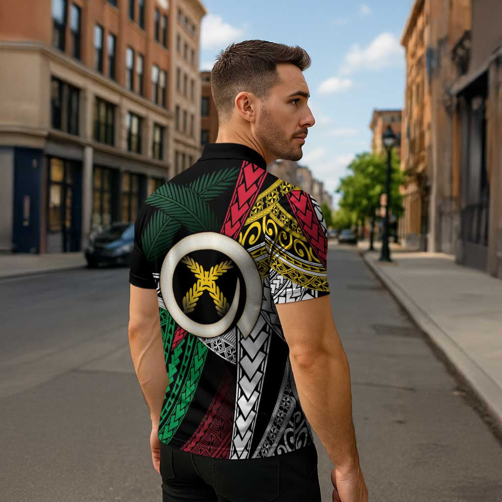 Ni-Van Vanuatu 45th Yumi Yumi Yumi Zipper Polo Shirt Vanuatuan Boar Tusk Polynesian Pattern LT9 - Polynesian Pride