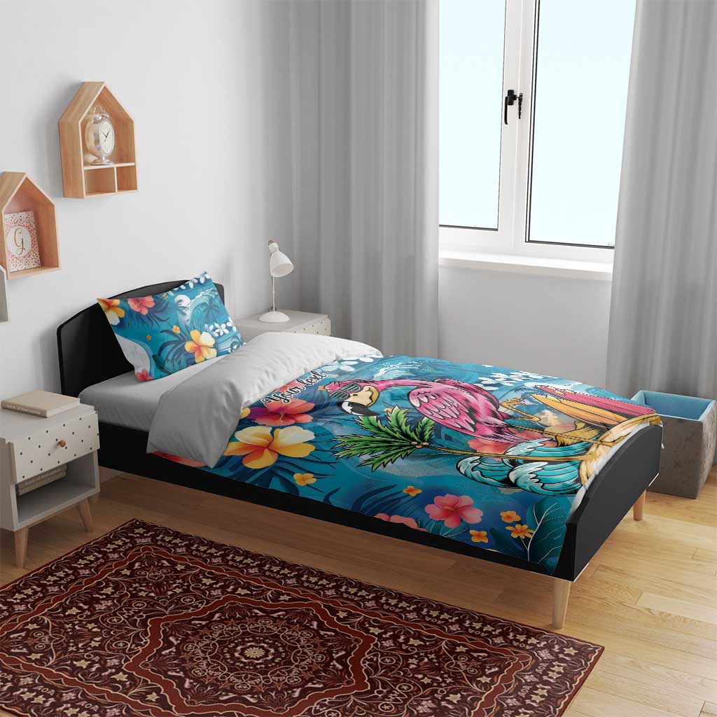 Hawaiian Flamingo Hibiscus Personalised Bedding Set Blue Summer Tropical Flowers - Polynesian Pride