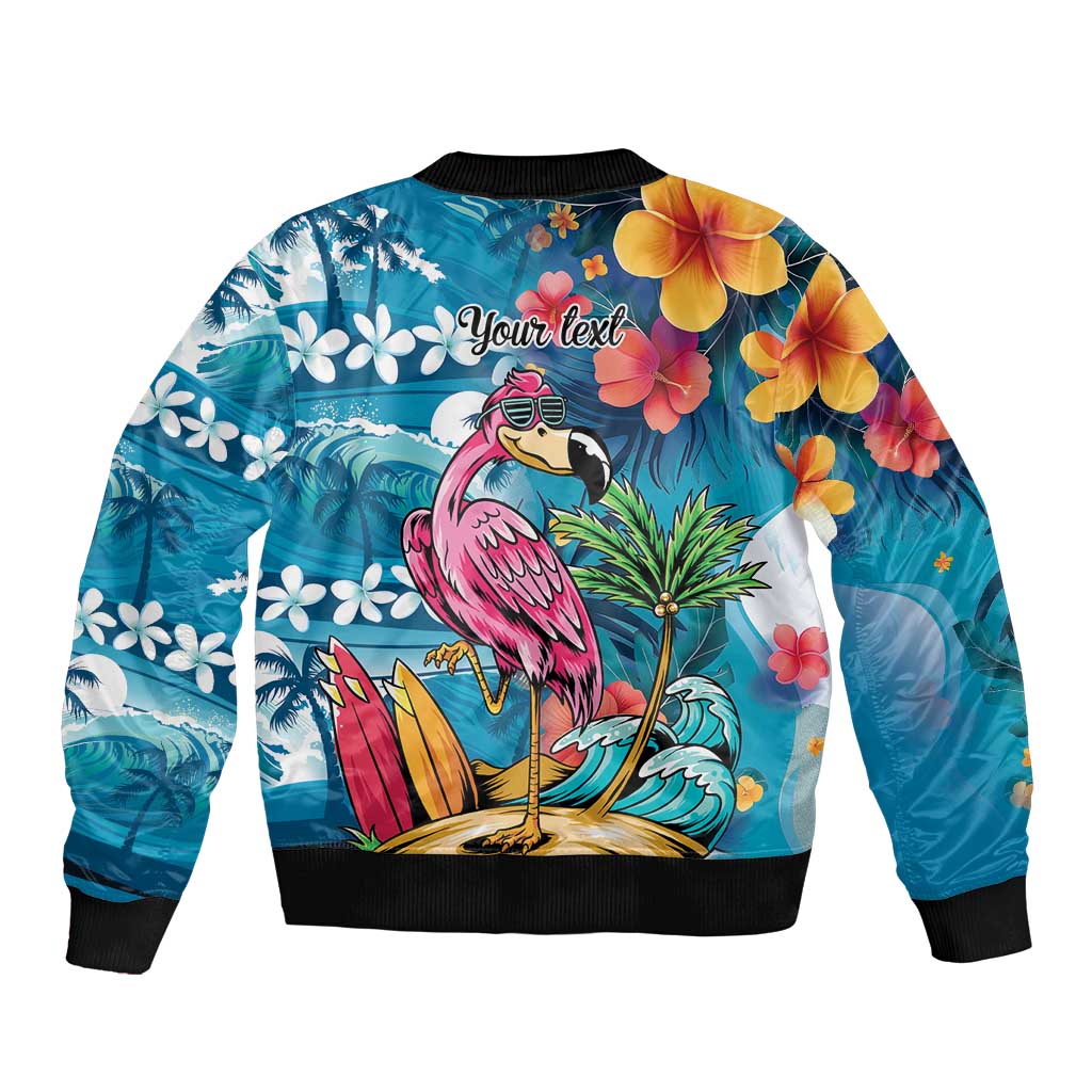 Hawaiian Flamingo Hibiscus Personalised Bomber Jacket Blue Summer Tropical Flowers LT9 - Polynesian Pride