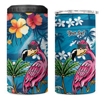 Hawaiian Flamingo Hibiscus Personalised 4 in 1 Can Cooler Tumbler Blue Summer Tropical Flowers LT9 One Size: 16 oz Blue - Polynesian Pride