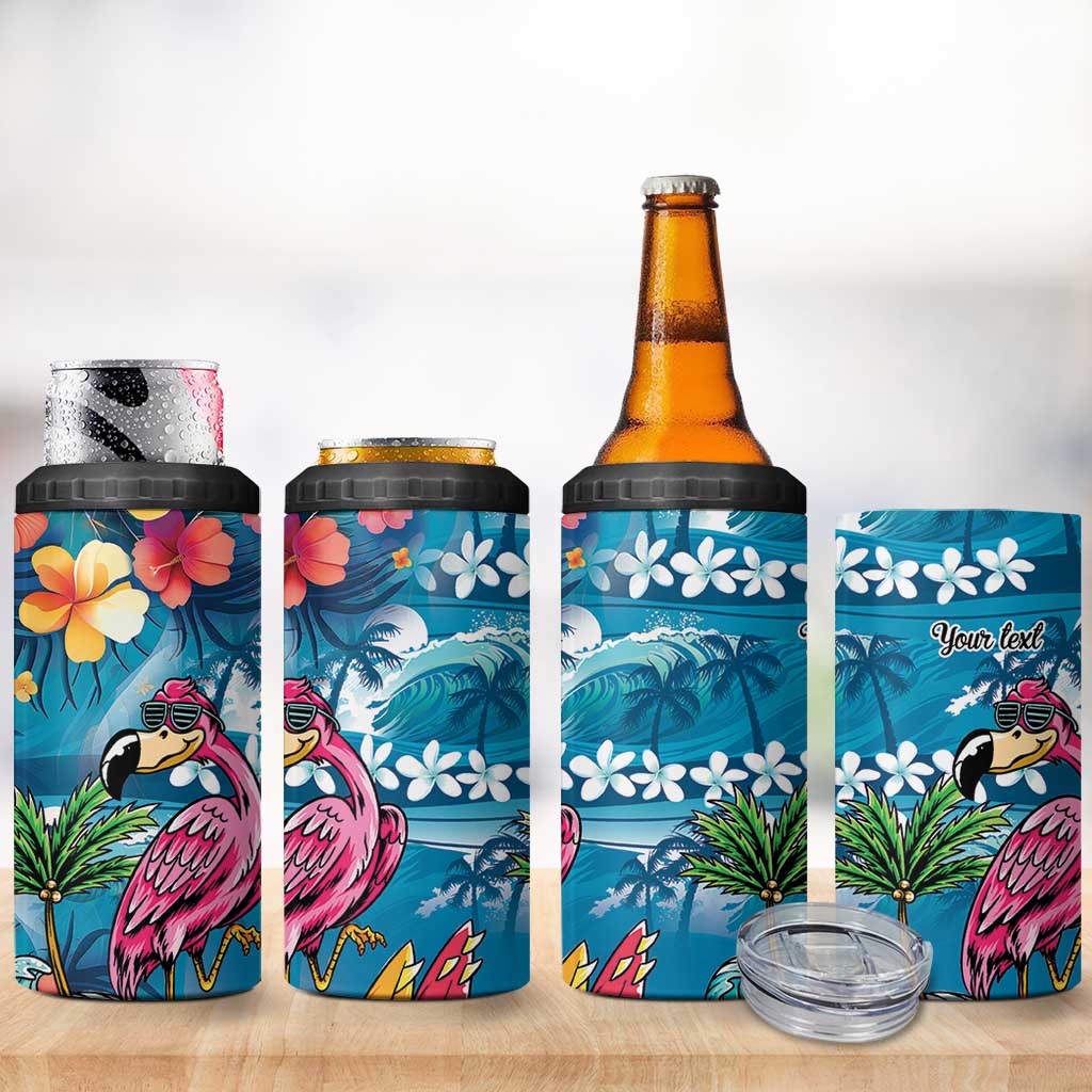 Hawaiian Flamingo Hibiscus Personalised 4 in 1 Can Cooler Tumbler Blue Summer Tropical Flowers LT9 - Polynesian Pride