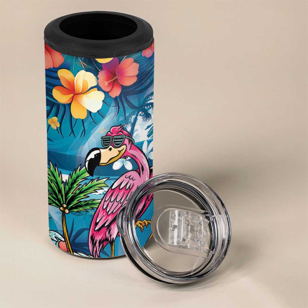 Hawaiian Flamingo Hibiscus Personalised 4 in 1 Can Cooler Tumbler Blue Summer Tropical Flowers LT9 - Polynesian Pride