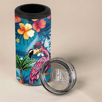 Hawaiian Flamingo Hibiscus Personalised 4 in 1 Can Cooler Tumbler Blue Summer Tropical Flowers LT9 - Polynesian Pride