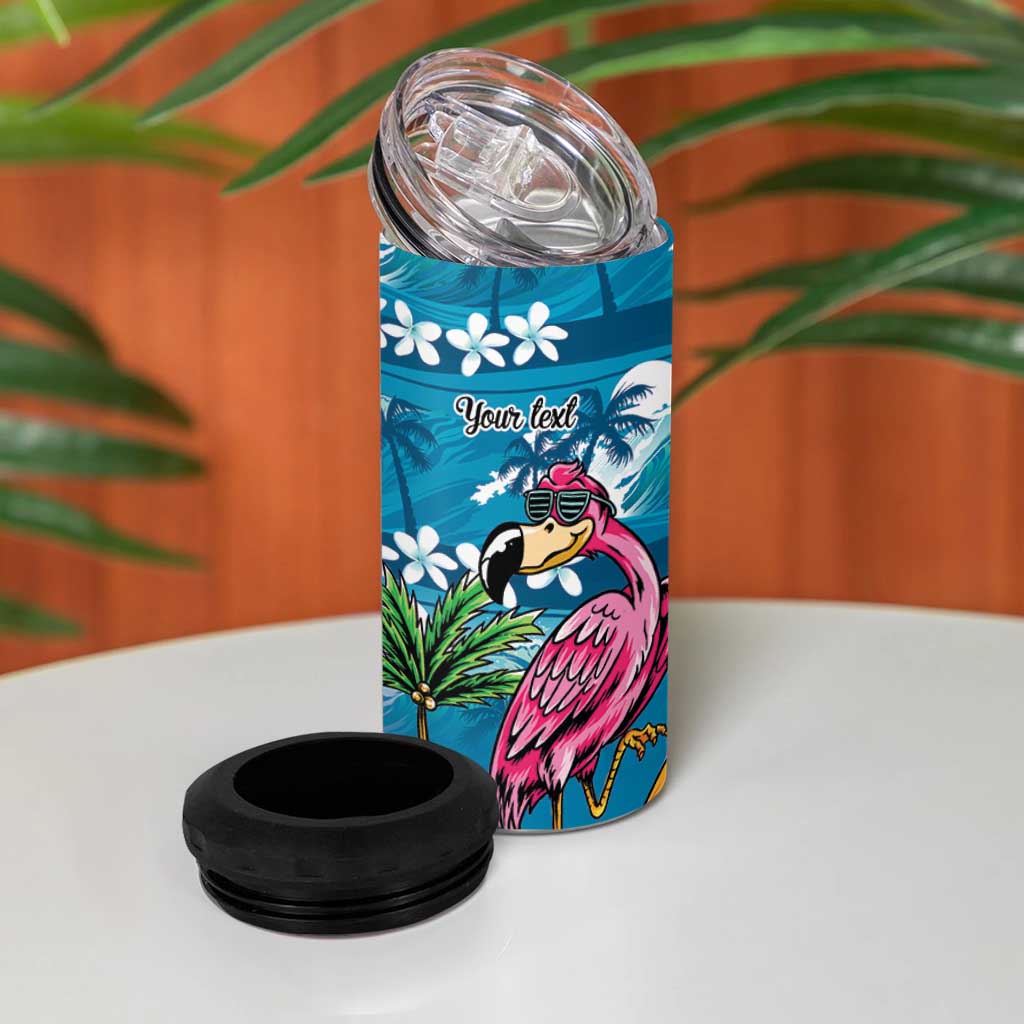Hawaiian Flamingo Hibiscus Personalised 4 in 1 Can Cooler Tumbler Blue Summer Tropical Flowers LT9 - Polynesian Pride