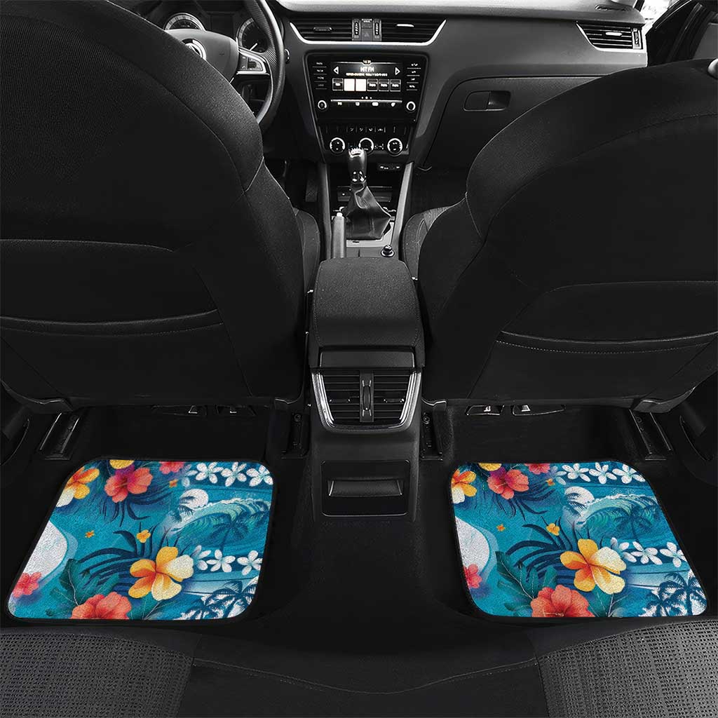 Hawaiian Flamingo Hibiscus Personalised Car Mats Blue Summer Tropical Flowers - Polynesian Pride
