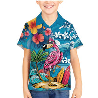 Hawaiian Flamingo Hibiscus Personalised Family Matching Mermaid Dress and Hawaiian Shirt Blue Summer Tropical Flowers LT9 Son's Shirt Blue - Polynesian Pride