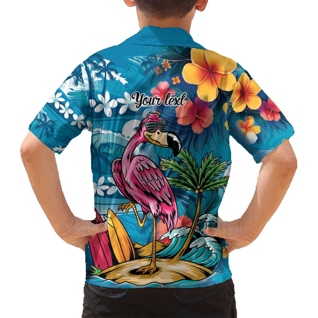 Hawaiian Flamingo Hibiscus Personalised Family Matching Off Shoulder Maxi Dress and Hawaiian Shirt Blue Summer Tropical Flowers LT9 - Polynesian Pride