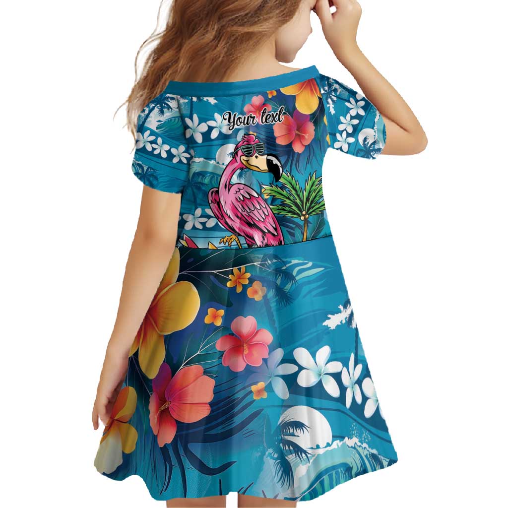 Hawaiian Flamingo Hibiscus Personalised Family Matching Off Shoulder Maxi Dress and Hawaiian Shirt Blue Summer Tropical Flowers LT9 - Polynesian Pride