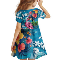 Hawaiian Flamingo Hibiscus Personalised Family Matching Off Shoulder Maxi Dress and Hawaiian Shirt Blue Summer Tropical Flowers LT9 - Polynesian Pride