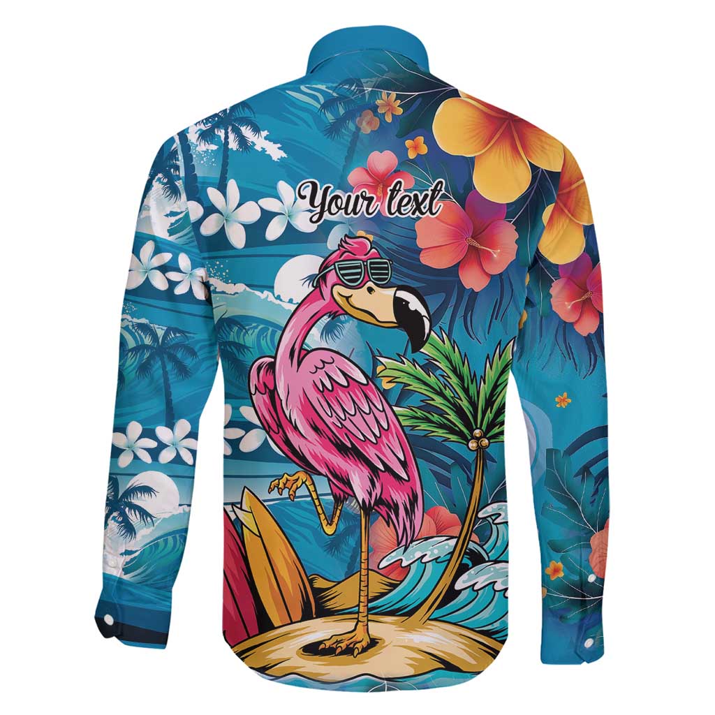 Hawaiian Flamingo Hibiscus Personalised Family Matching Off Shoulder Maxi Dress and Hawaiian Shirt Blue Summer Tropical Flowers LT9 - Polynesian Pride