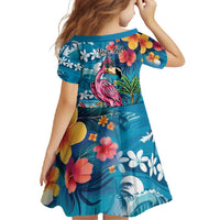 Hawaiian Flamingo Hibiscus Personalised Family Matching Short Sleeve Bodycon Dress and Hawaiian Shirt Blue Summer Tropical Flowers LT9 - Polynesian Pride