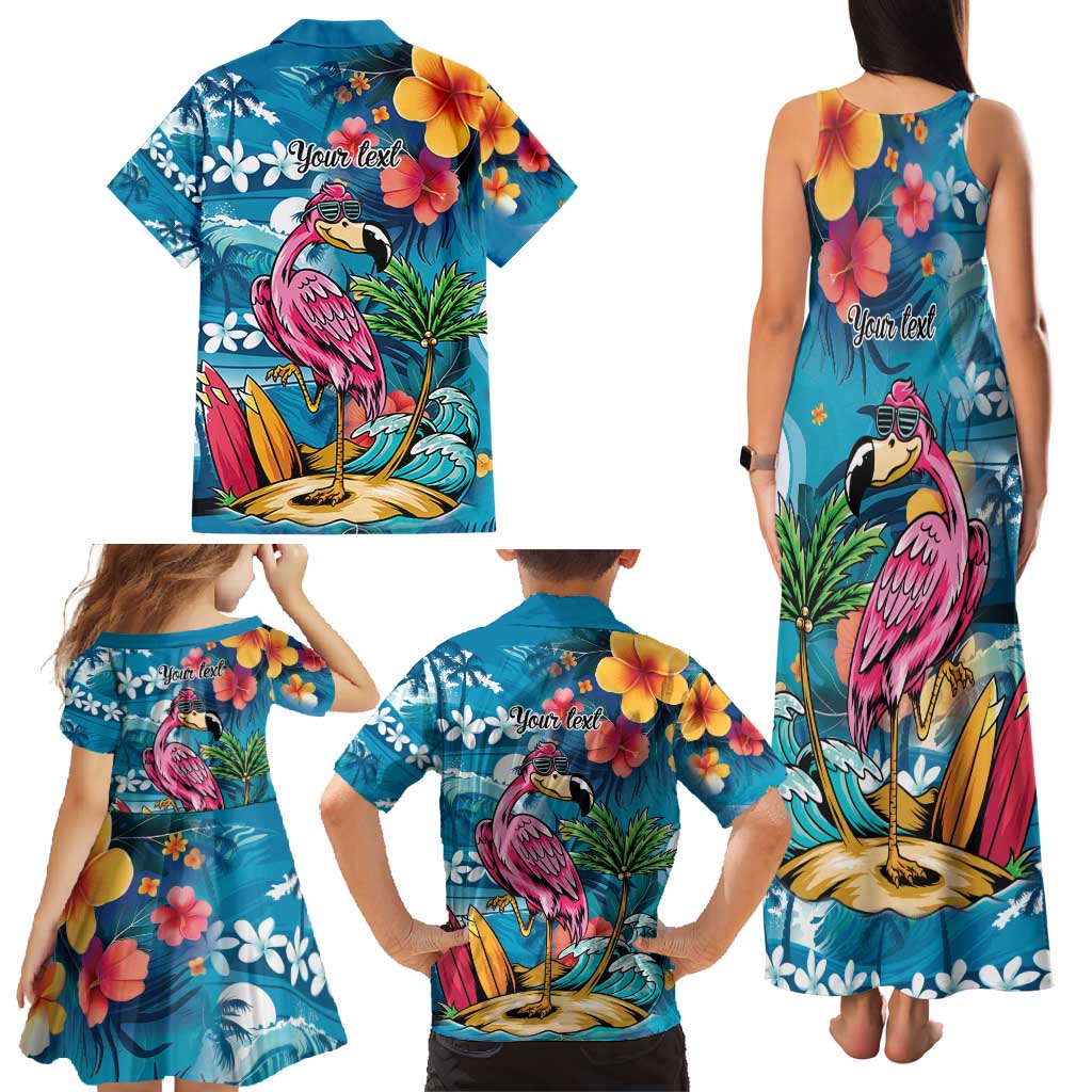Hawaiian Flamingo Hibiscus Personalised Family Matching Tank Maxi Dress and Hawaiian Shirt Blue Summer Tropical Flowers LT9 - Polynesian Pride