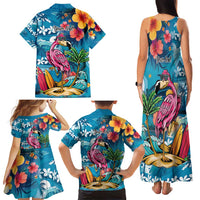 Hawaiian Flamingo Hibiscus Personalised Family Matching Tank Maxi Dress and Hawaiian Shirt Blue Summer Tropical Flowers LT9 - Polynesian Pride